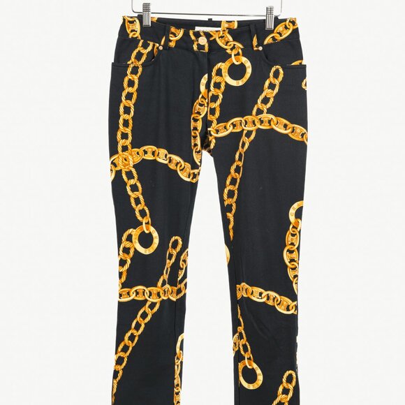 Celine SS/04 Black Chain-Motif Cotton Twill Skinny Pants - Picture 1 of 10